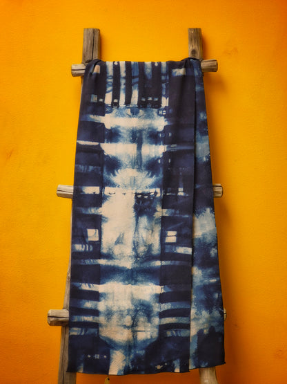 David Mendoza ~ Hand Blocked Indigo Batik Silk Scarf 80" x 14 1/2"