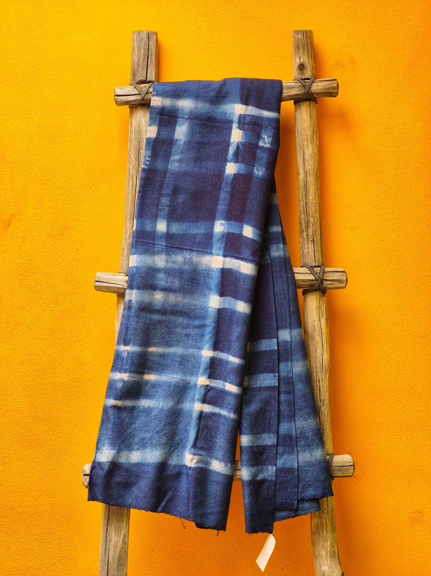 David Mendoza ~ Hand Blocked Indigo Shiori Kashmir Pashmina 77" X 27"