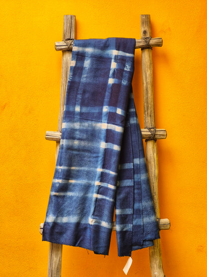 David Mendoza ~ Hand Blocked Indigo Shiori Kashmir Pashmina 77" X 27"
