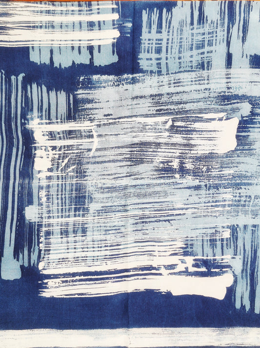 David Mendoza ~ Hand Painted Indigo Batik Silk Selendang 72" x 21 3/4"