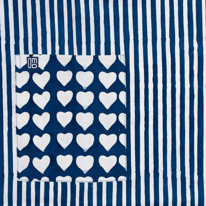 David Mendoza ~ Hand Blocked Indigo Heart / Stripe Batik Apron