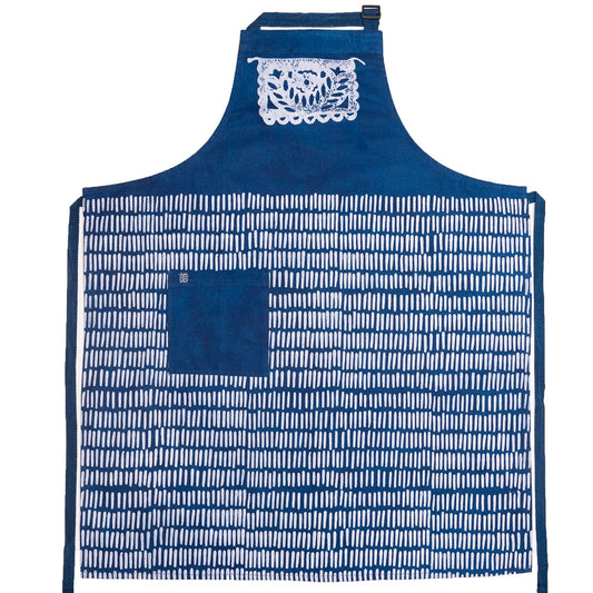 David Mendoza ~ Hand Blocked Indigo Papel Picado / Hash Mark Batik Apron