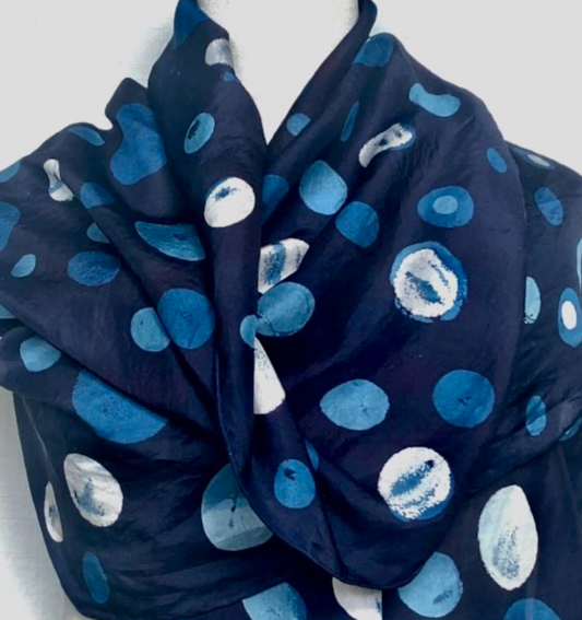 David Mendoza ~ Indigo Habotai Silk Scarf, 20“ x 80”