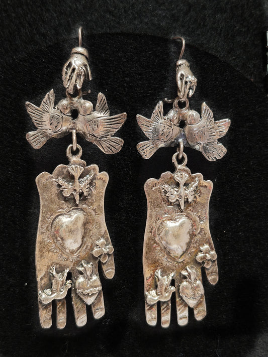 Vintage Silver Floral Earrings, Oaxaca 3" x 1 1/8"