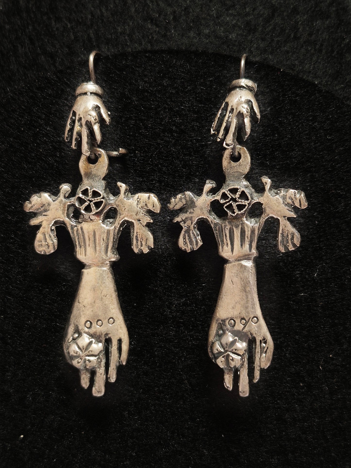 Vintage Hand Shaped Earrings, Ecuador  2 1/4" x 1"