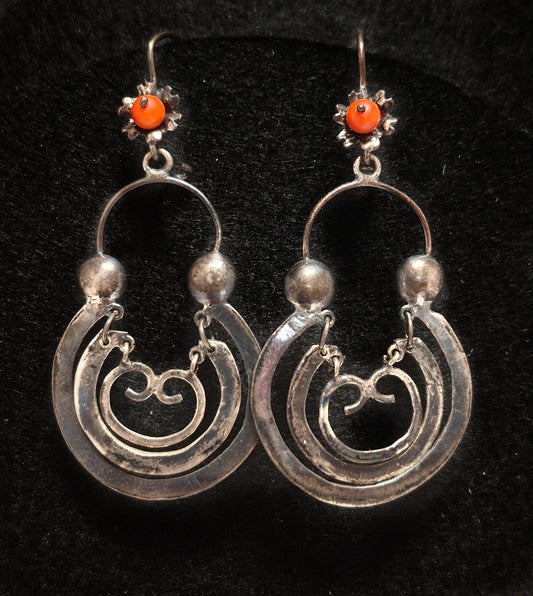 Silver Earrings, Oaxaca 2 1/4" x 1 1/8"