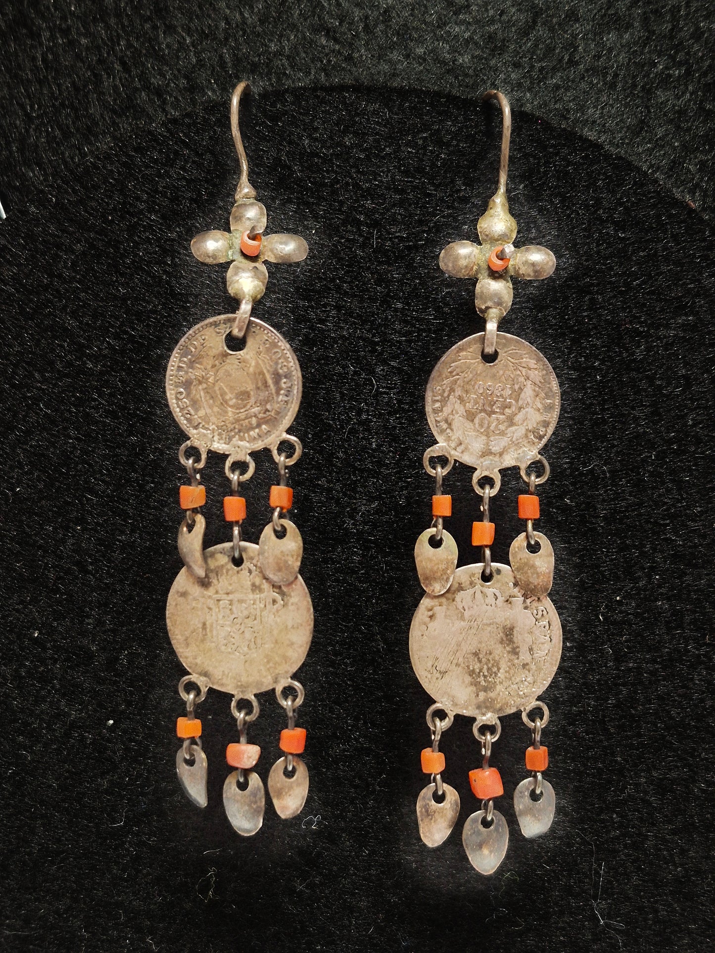 Vintage Silver Earrings, Ecuador  3" x 5/8"