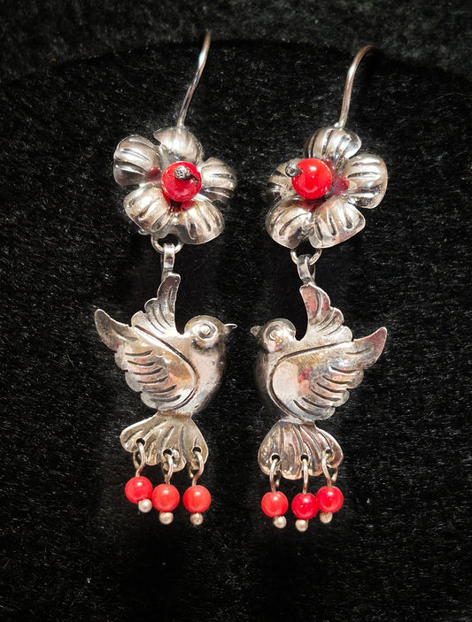 Silver Bird-Shaped Earrings, Taxco 1 1/2" x 1/2"