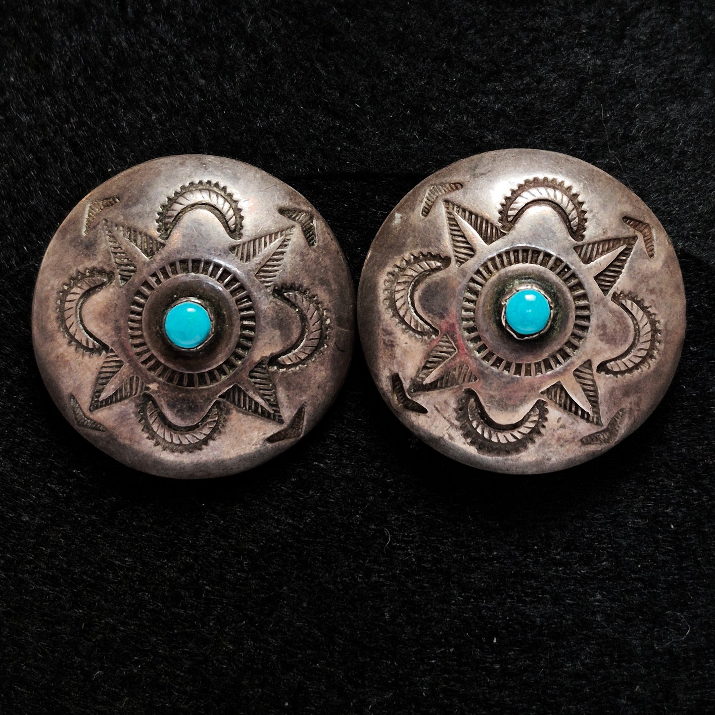 Silver and Turquoise round earrings,  1 1/4" x 3/8"