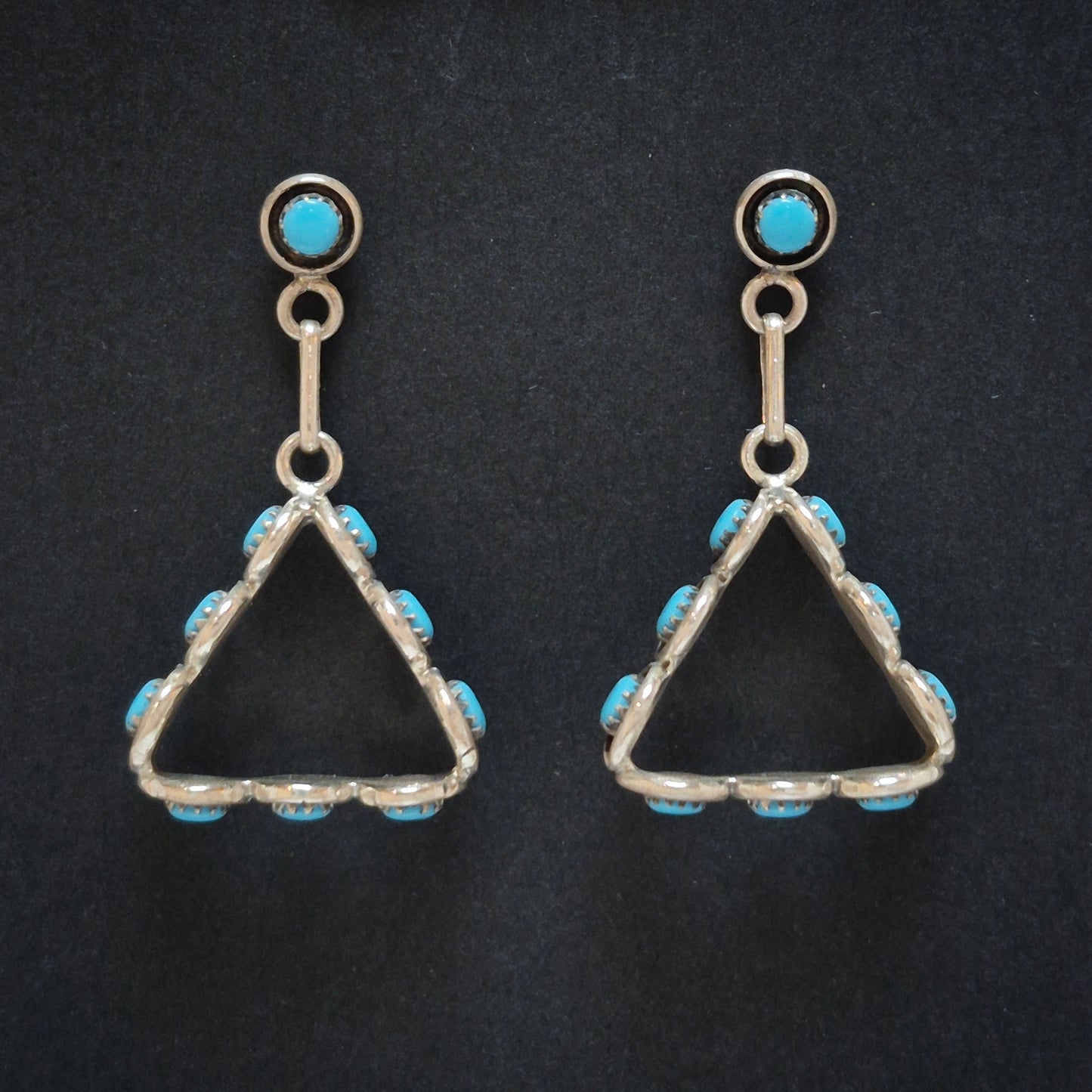 Pair of triangle-shaped earrings with Turquoise  1 1/2" x 3/4"