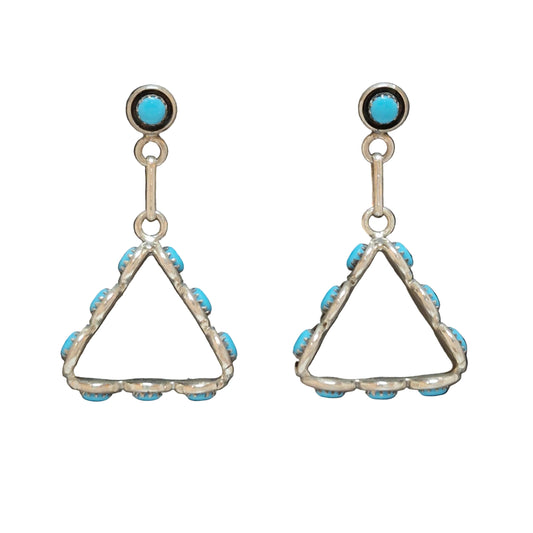 Pair of triangle-shaped earrings with Turquoise  1 1/2" x 3/4"