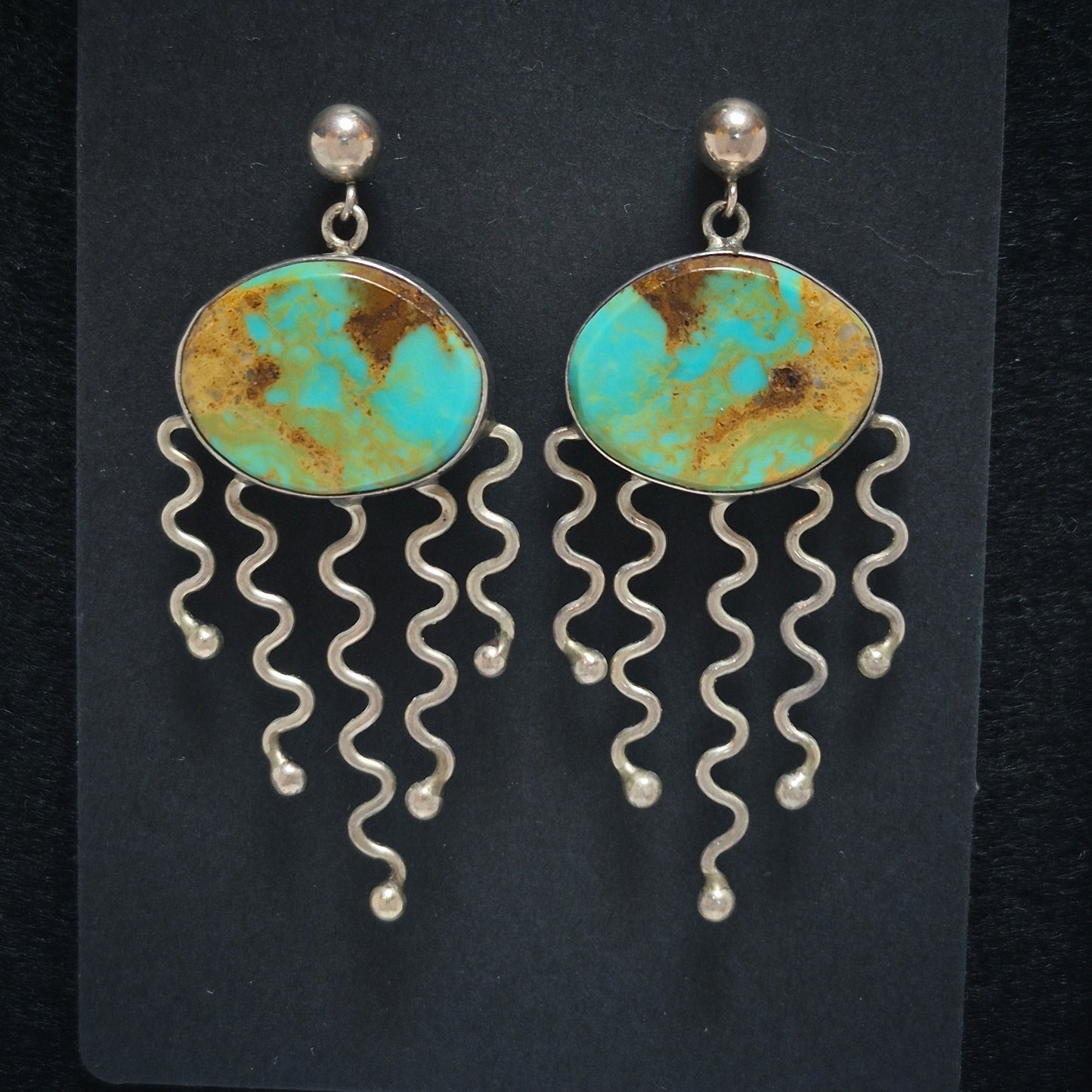 Navajo Turquoise & Sterling Silver Jellyfish Drop Earrings