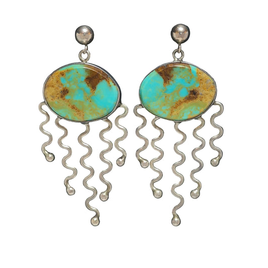 Navajo Turquoise & Sterling Silver Jellyfish Drop Earrings