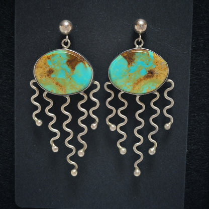 Navajo Turquoise & Sterling Silver Jellyfish Drop Earrings