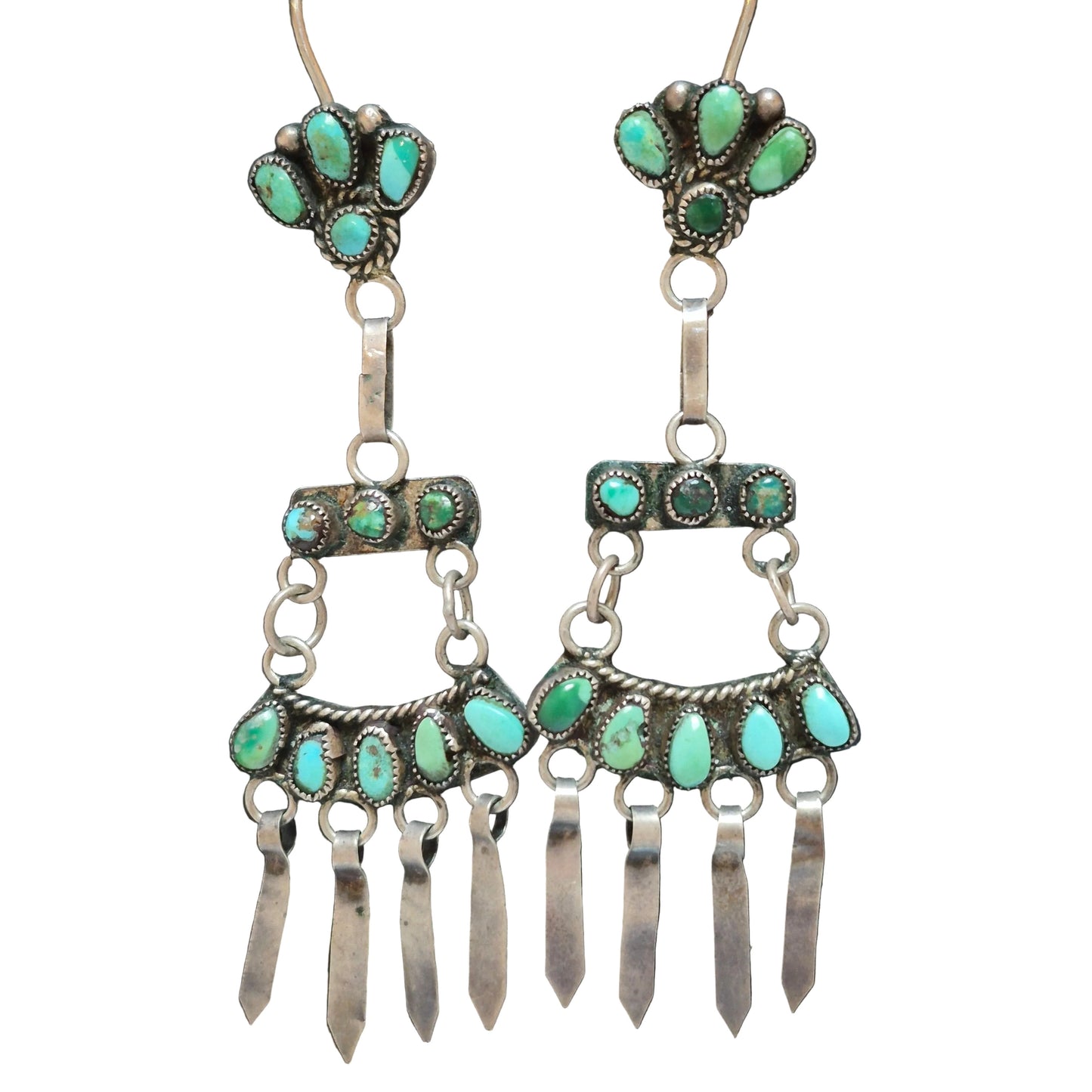 Handcrafted Turquoise & Sterling Silver Chandelier Earrings, 3 1/8" x 1"