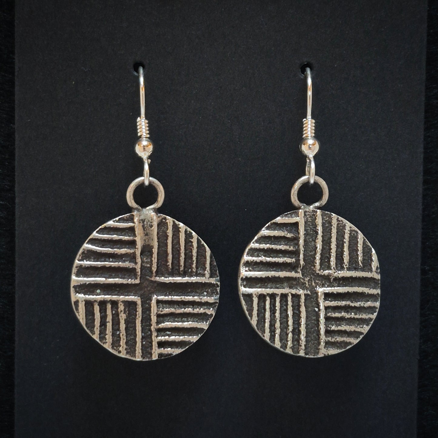Native American Style Silver Earrings, 1 5/8" x 3/4"