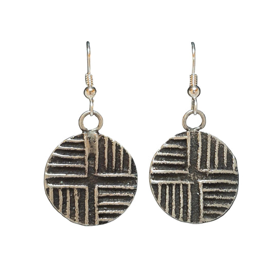 Native American Style Silver Earrings, 1 5/8" x 3/4"