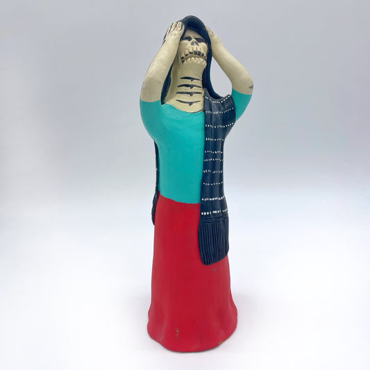Irene Aguilar ~ Day of the Dead Skeleton Mourning, 13" x 4 1/2" x 3 1/2"