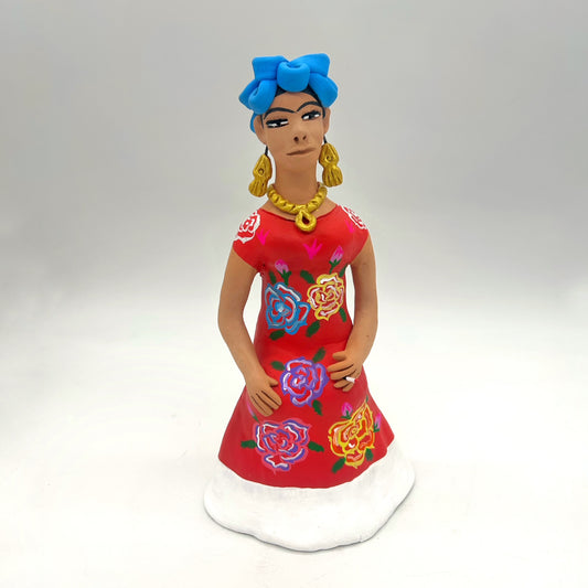 Irene Aguilar ~ Frida in Red Flowered Dress, 11 1/4" x 6" x 5"