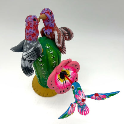 Irene Aguilar ~ Ceramic Cactus with Hummingbird, Turkeys, 9 1/4" x 8 1/2" x 6 1/4"