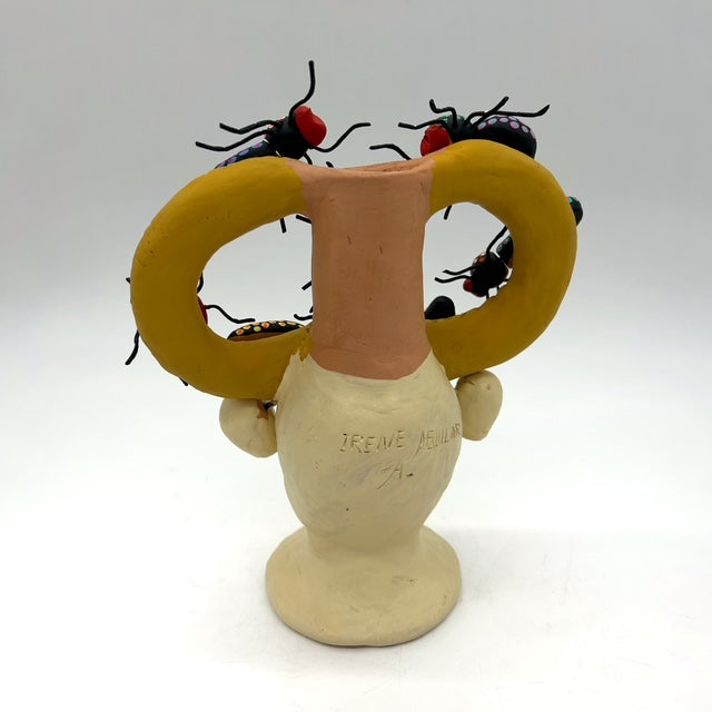 Irene Aguilar ~ Skull Candle Holder with Insects, 9 1/2" x 8" x 4"