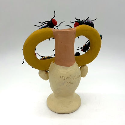 Irene Aguilar ~ Skull Candle Holder with Insects, 9 1/2" x 8" x 4"