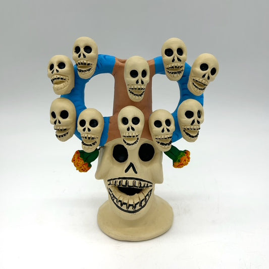 Irene Aguilar ~ Skull Day of the Dead Candle Holder, 8 3/4" x 7 1/2" x 3 3/4"