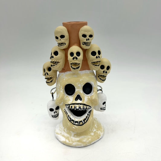 Irene Aguilar ~ Skull Day of the Dead Candle Holder, 8" x 4 1/2" x 4"