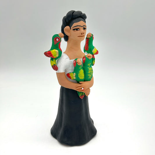 Irene Aguilar ~ Frida con Loros, medium 9" x 4" x 3"