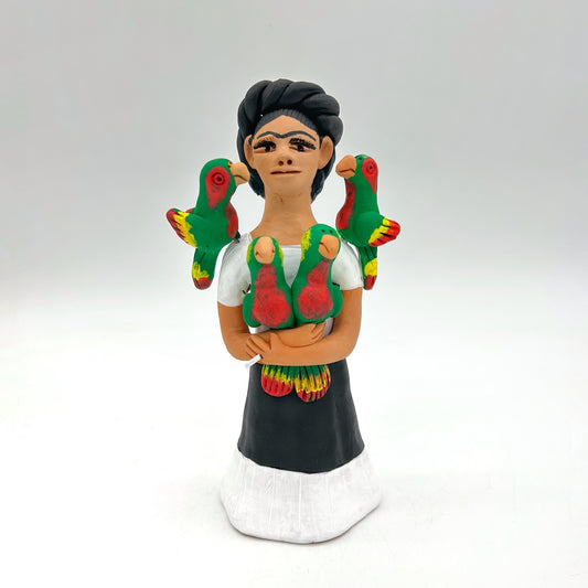 Irene Aguilar ~ Frida con Loros, medium 9" x 4" x 3"