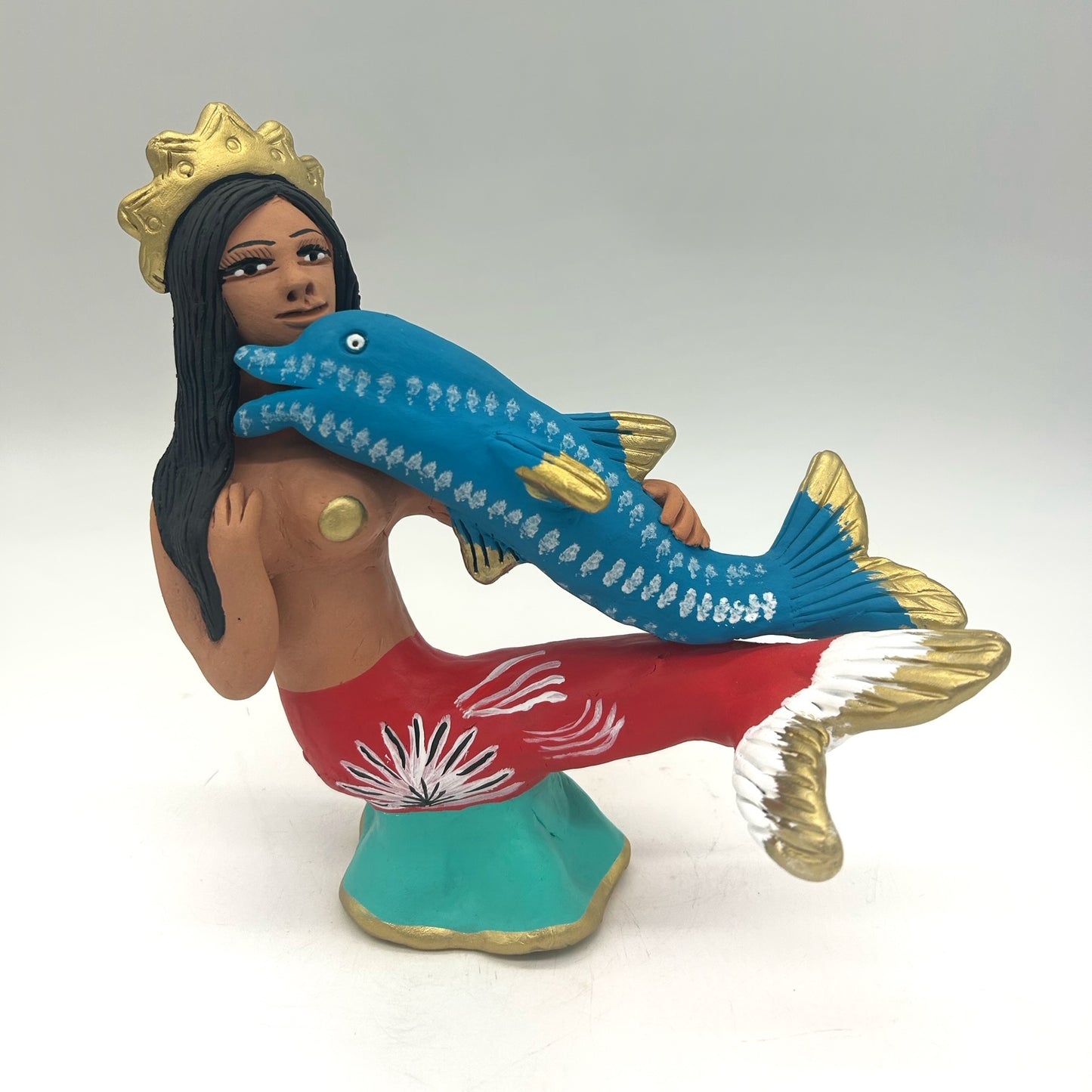 Irene Aguilar ~ Sirena Con Delfin, 9" x 8 1/2" x 5"