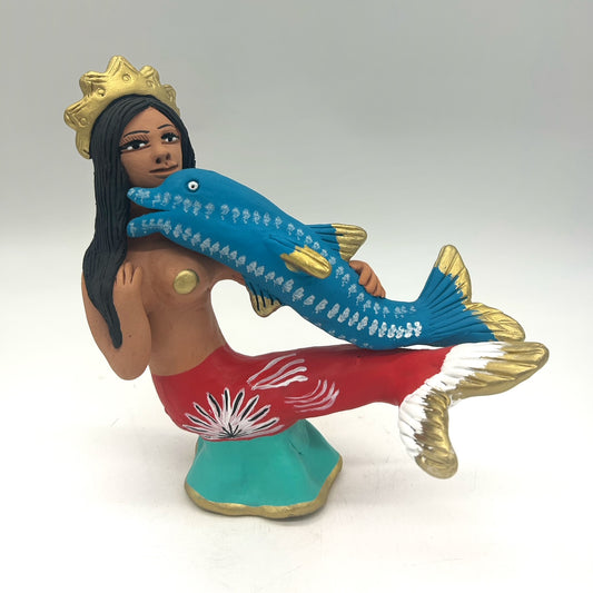 Irene Aguilar ~ Sirena Con Delfin, 9" x 8 1/2" x 5"