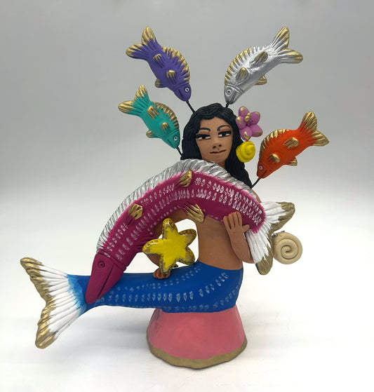 Irene Aguilar ~ Sirena Con Pez Espada, 11" x 11 1/2" x 5"