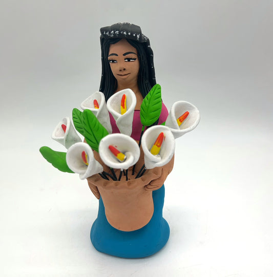 Irene Aguilar ~ Mujer Con Flores, 9 1/2" x 5 1/2" x 6"