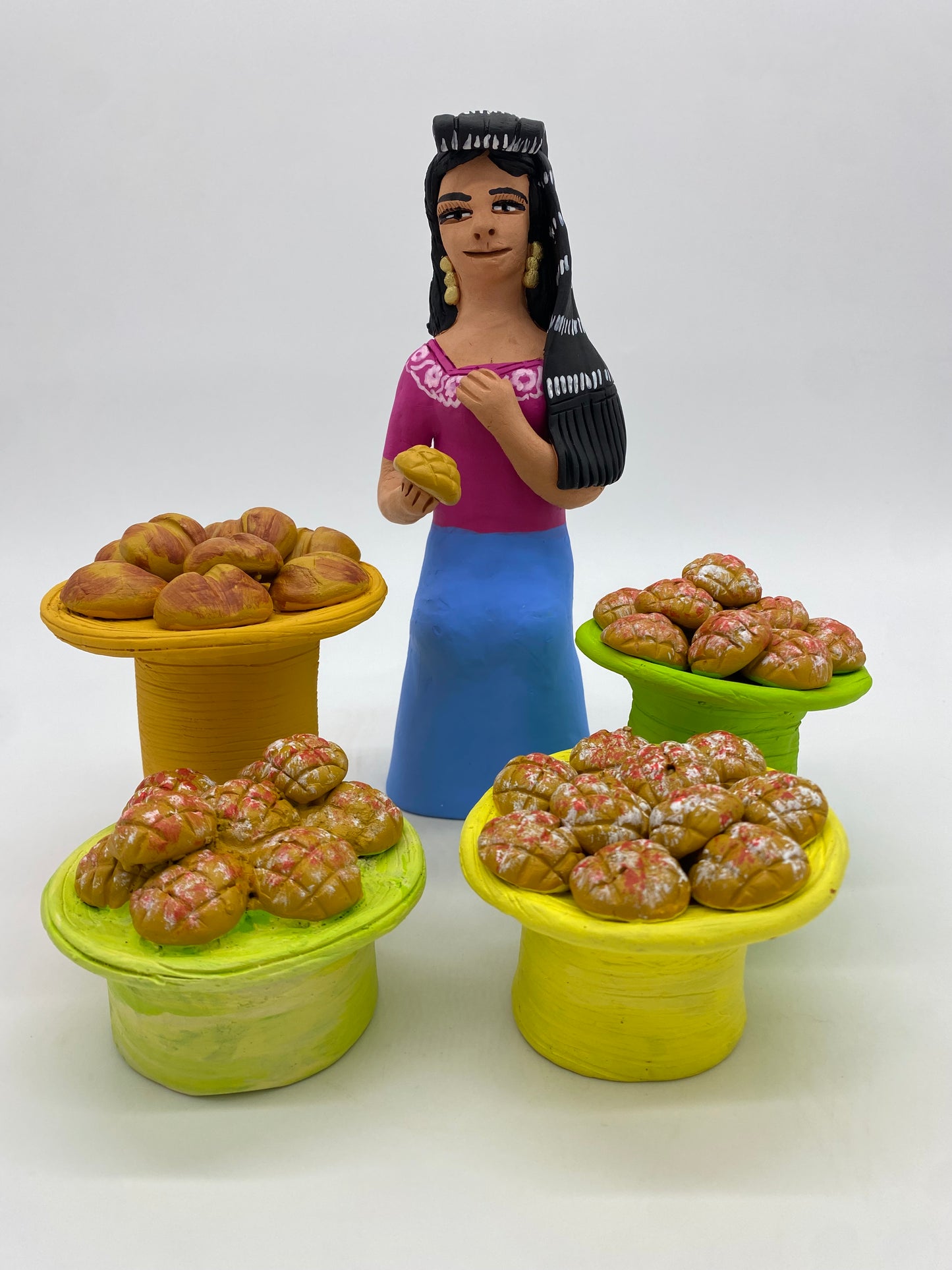 Irene Aguilar~ Woman With Bread Stand 9" x 3 1/2" x 4"