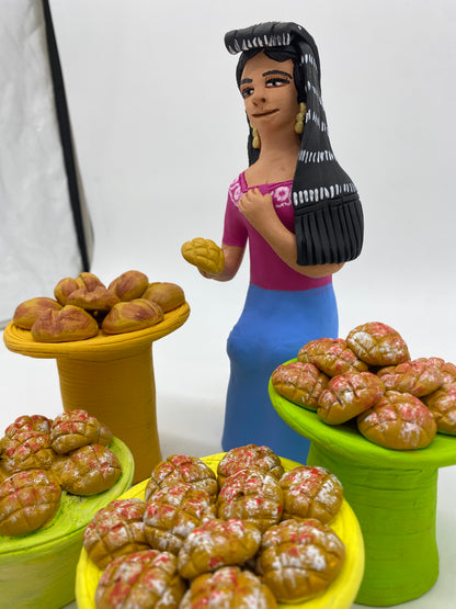 Irene Aguilar~ Woman With Bread Stand 9" x 3 1/2" x 4"