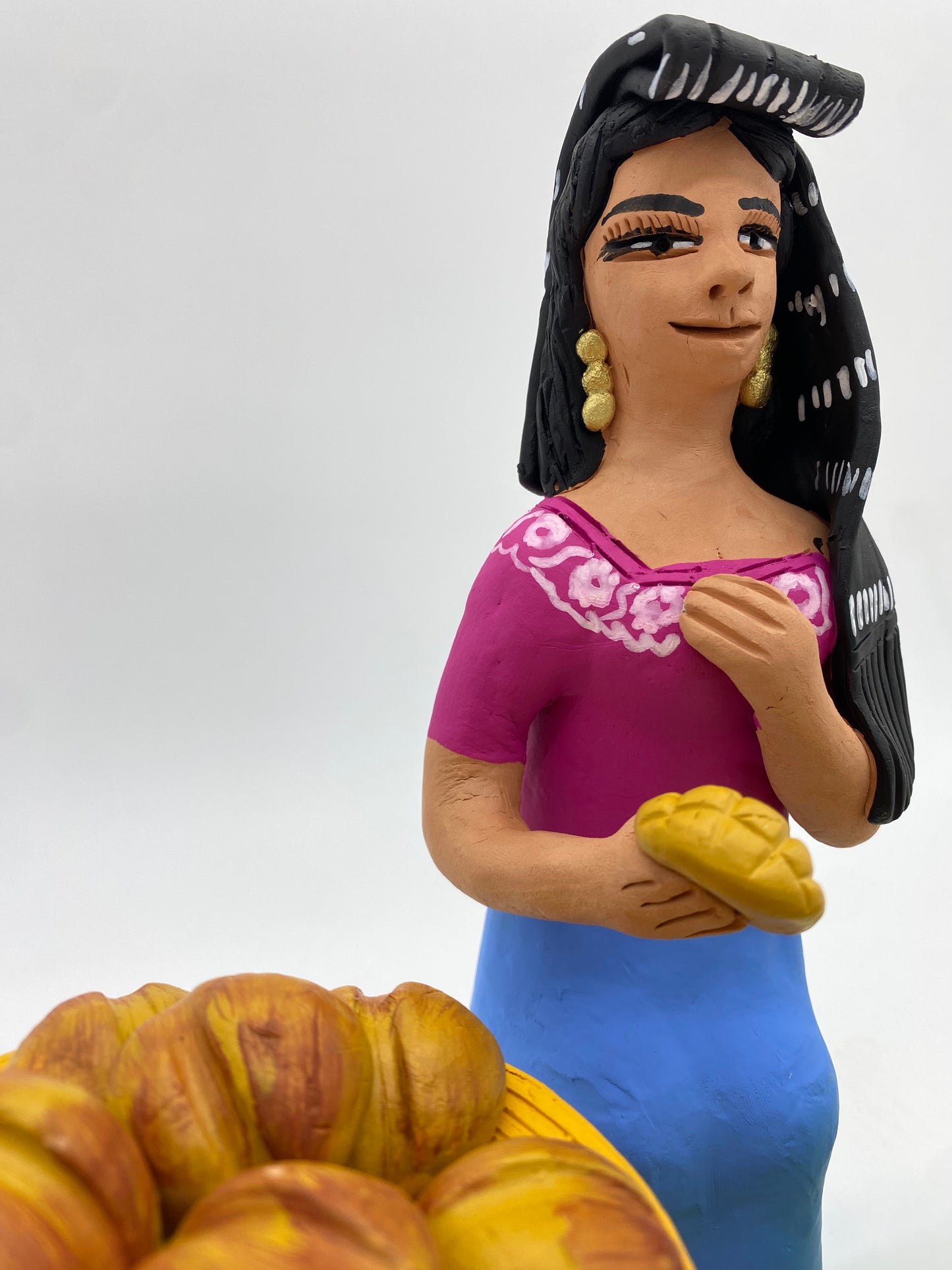 Irene Aguilar~ Woman With Bread Stand 9" x 3 1/2" x 4"