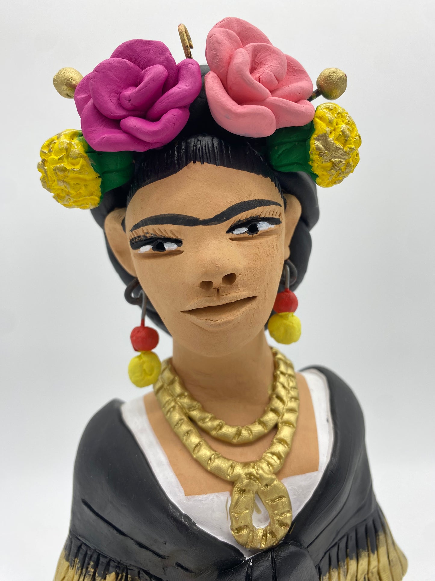 Irene Aguilar ~ Frida en Turquesa con Flores, Large 13" x 6 3/4" x 4 3/4"