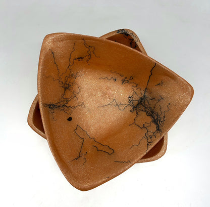 Lee Onstott ~ Open triangle Bowl with Horsehair design, 2 1/4" x 8 1/2" x 9"