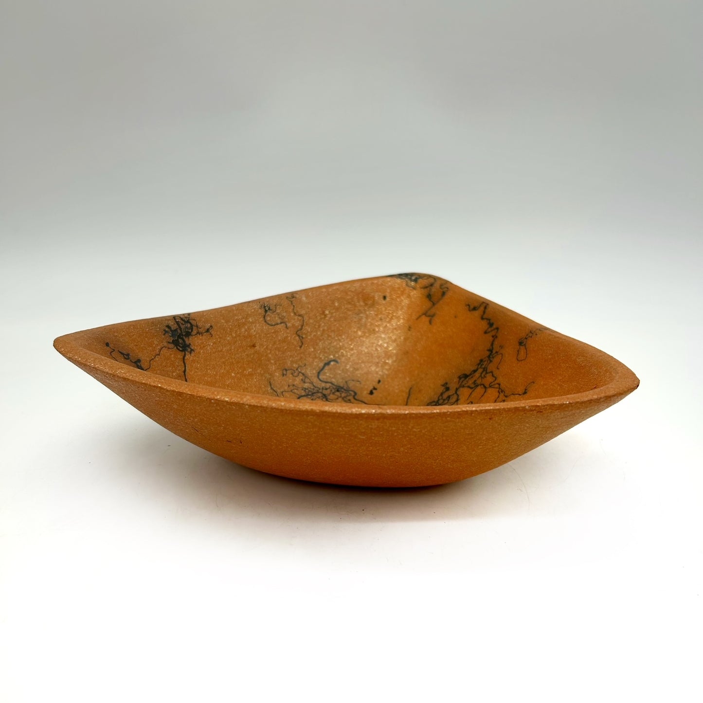 Lee Onstott ~ Open triangle Bowl with Horsehair design, 2 1/4" x 8 1/2" x 9"
