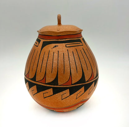 Lorenzo Mendez ~ 3 Quart Painted Mica Vessel, red/black 9" x 7" x 7"