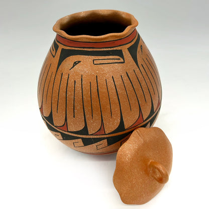 Lorenzo Mendez ~ 3 Quart Painted Mica Vessel, red/black 9" x 7" x 7"