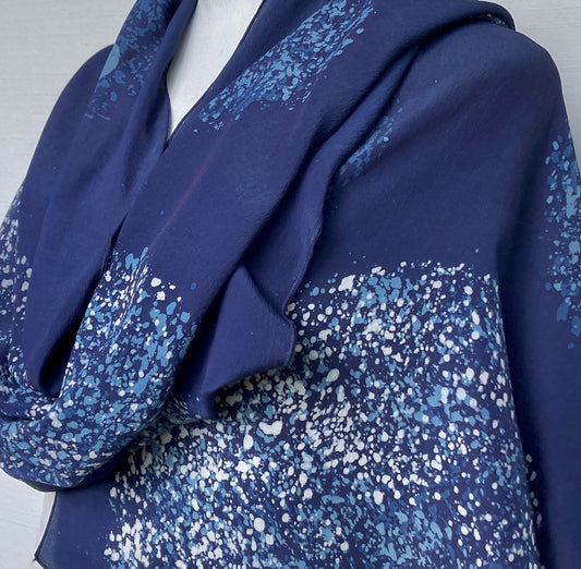 David Mendoza ~ Indigo Batik Silk Scarf, 20” x 80”