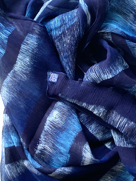 David Mendoza ~ Indigo Batik Chiffon Shawl, 25" x 80"