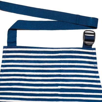 David Mendoza ~ Hand Blocked Indigo Wide Stripe Batik Apron