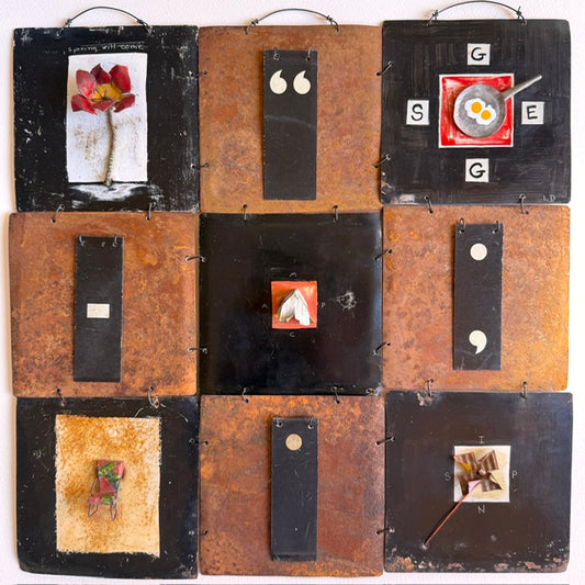 Laura Dean ~ Nine Squares, Wall hanging 15" x 15" x 2"