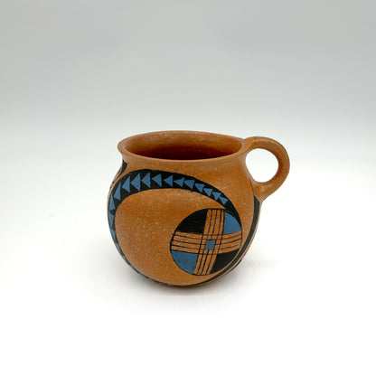 Lorenzo Mendez ~ Painted "Ollita" Mica Clay Mug, 4" x 5 1/4 x 4 1/2"