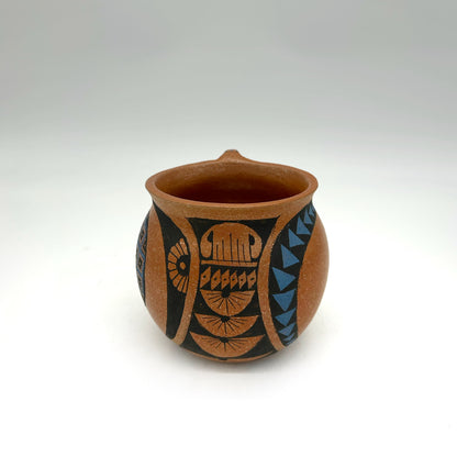 Lorenzo Mendez ~ Painted "Ollita" Mica Clay Mug, 4" x 5 1/4 x 4 1/2"