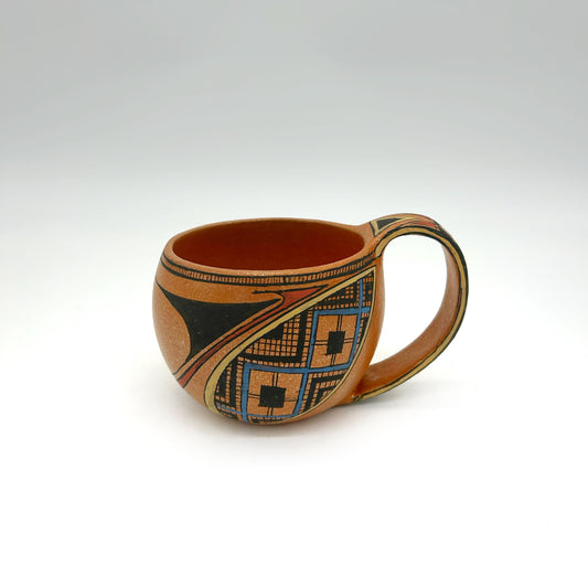 Lorenzo Mendez ~ Painted "Ollita" Mica Clay Mug, 3 1/4" x 5 3/4 x 4 1/4"