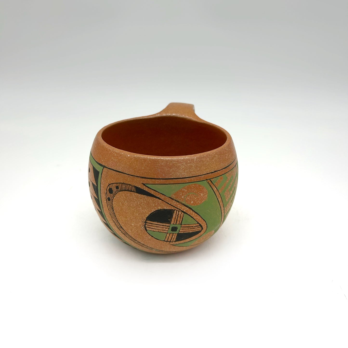 Lorenzo Mendez ~ Painted "Ollita" Mica Clay Mug, 3 1/4" x 5 3/4 x 4 1/4"